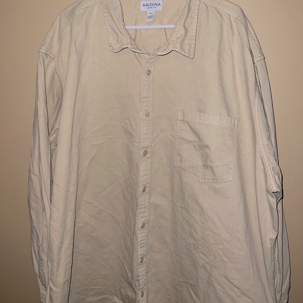Men’s 4XLT Arizona Jean Company Men's Beige Button-Down Shirt